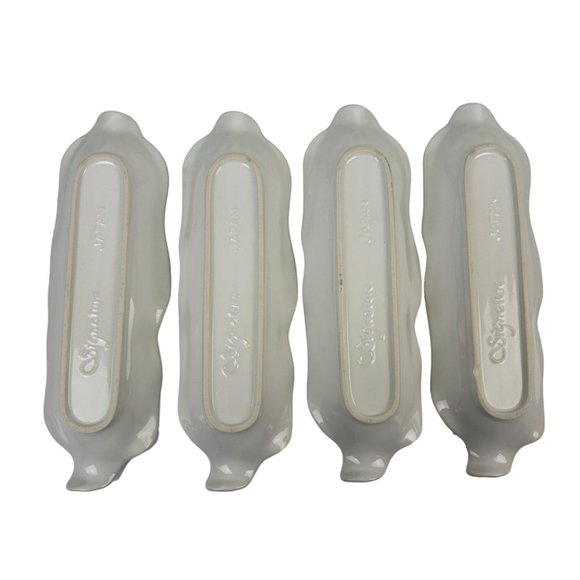 Signature Japan Ceramic Corn on the Cob Holders White Textured Set of 4 Serving - Picture 9 of 15
